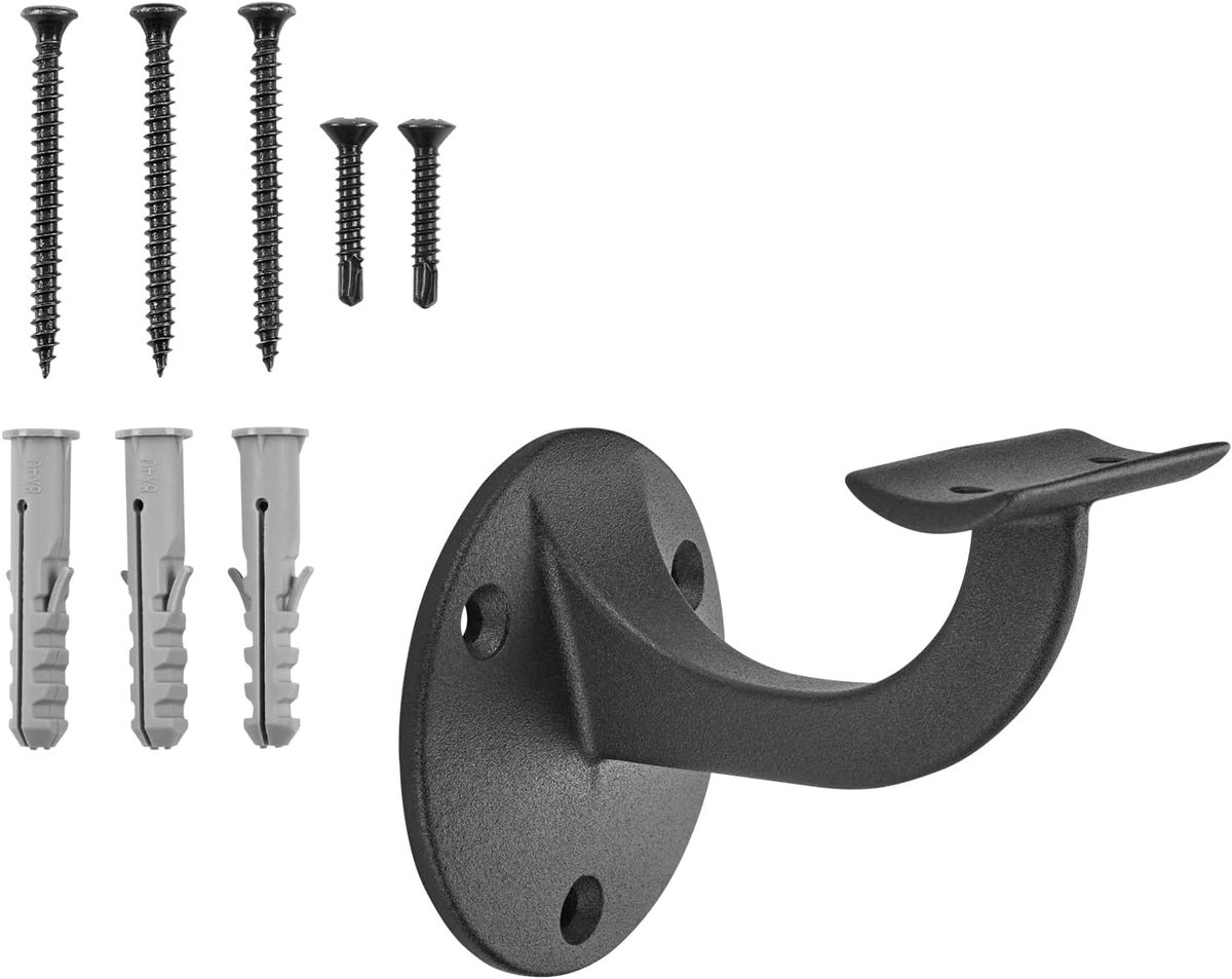 Leuninghouders Set - Wandsteunen Trapleuning - Stabiele Bevestiging - Robuust Gegoten Zink - 68 x 65 mm - Zwart