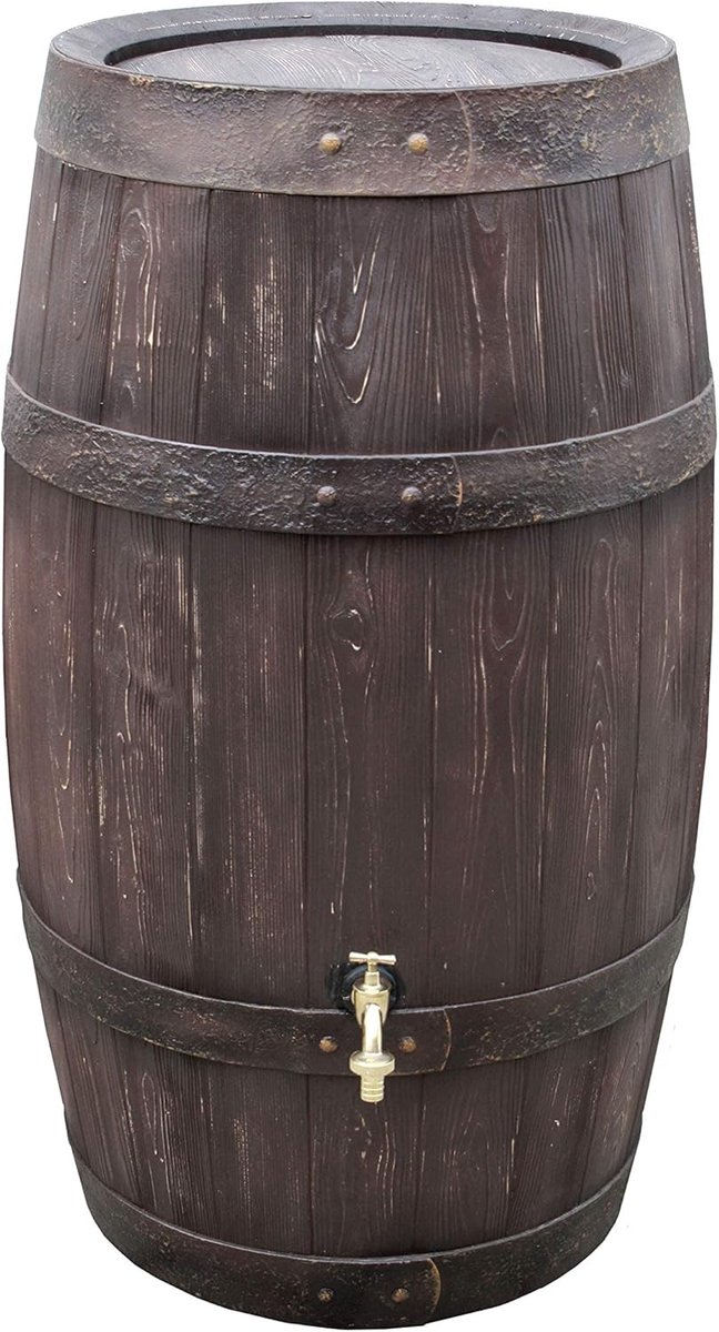 Ronde Regenton 250 Liter in Houtlook met Kindveilig Deksel en Messing Kraanaansluiting