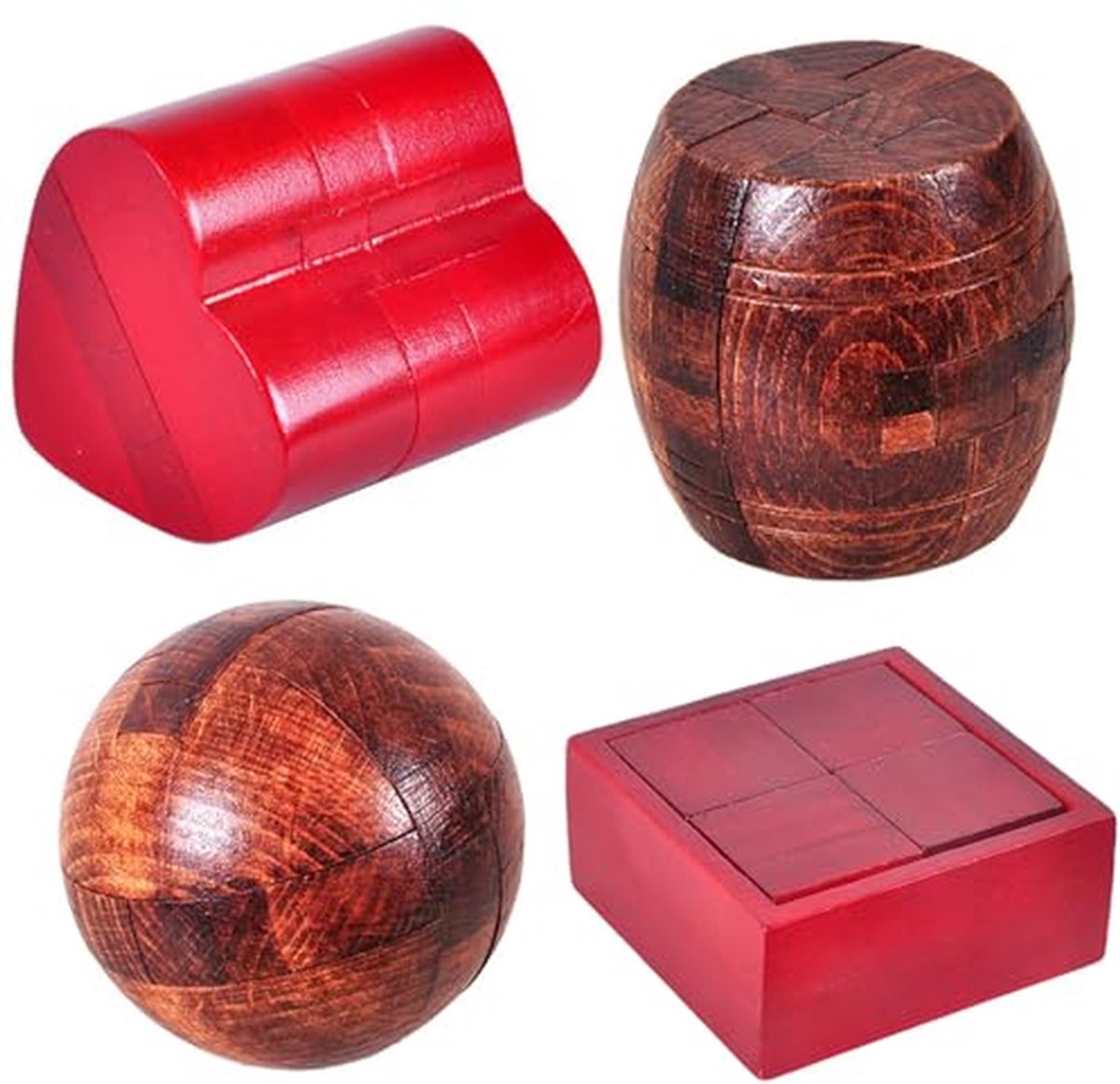 4 Delige Houten Puzzelset voor Volwassenen en Kinderen - Beheers je Logica en Geduld met 3D Puzzels en Behendigheidsspellen