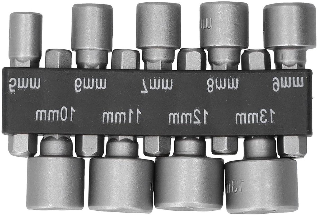 Zeskantboorset - Dopsleutelset Moerenzetter - Moeren Aandraaien - Chroom-Vanadium Staal - 5-13 mm - Zilver