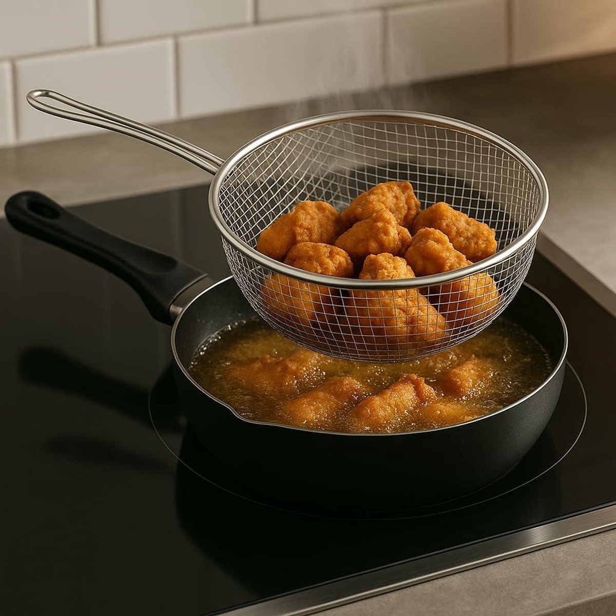 Koekenpan met mandje - Frituurpan - Lekker Frituren - PFOA-vrije coating - Ø 20 cm - Zwart