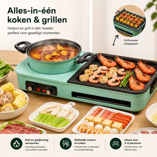Celestul 3-In-1 Multikookmachine - Elektrische Grill - Hete Pot - Rookloze Barbecue - Tafelgrill - Grillplaat - Koken - Zwart — afbeelding 5