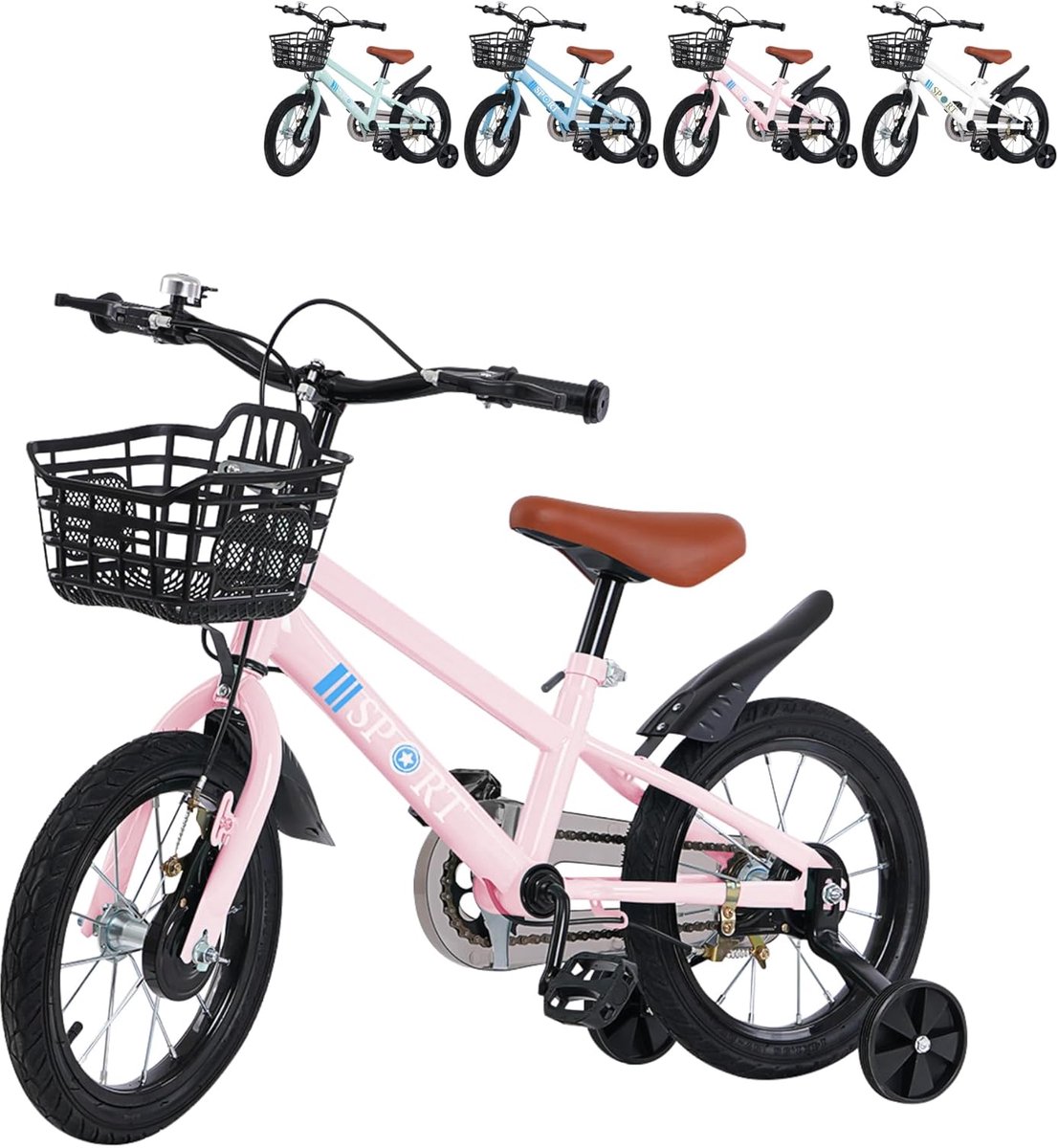 Kinderfiets 12 14 16 inch met zijwieltjes - Loopfiets tot 8 jaar | Voor Jongens en Meisjes