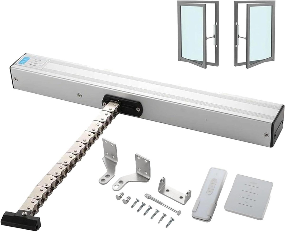 Elektrische Raamopener - Kettingopener Automatisch - Ventilatie Bediening - Versterkte Dubbele Ketting - 300-1000mm Slag - Grijs