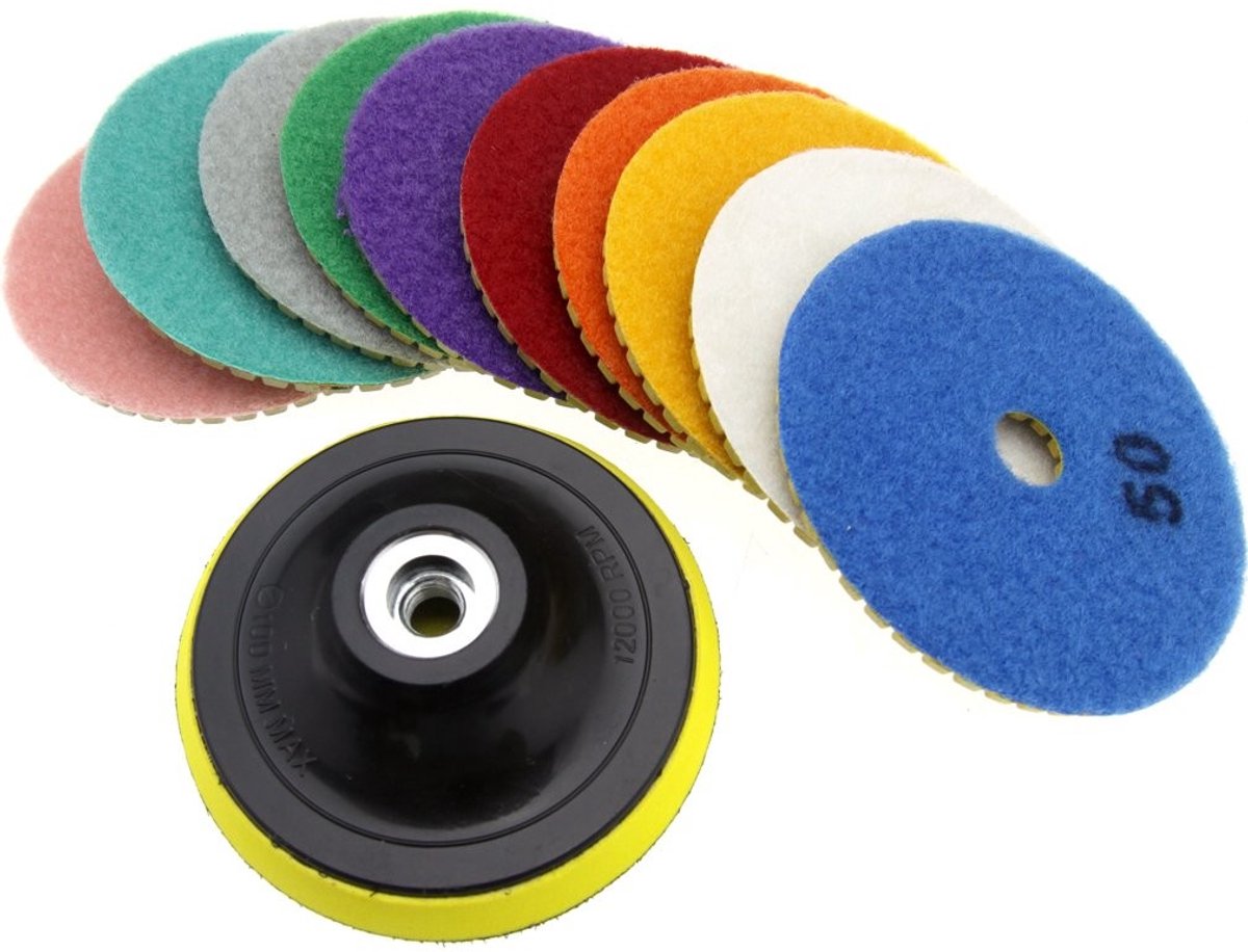 MTTproducts- Polijstpads 100mm - Voor Graniet/Marmer/Beton - Snelle Polijsten - Duurzaam - Hoge Slijtvastheid - M10 Draad - Schuurpad