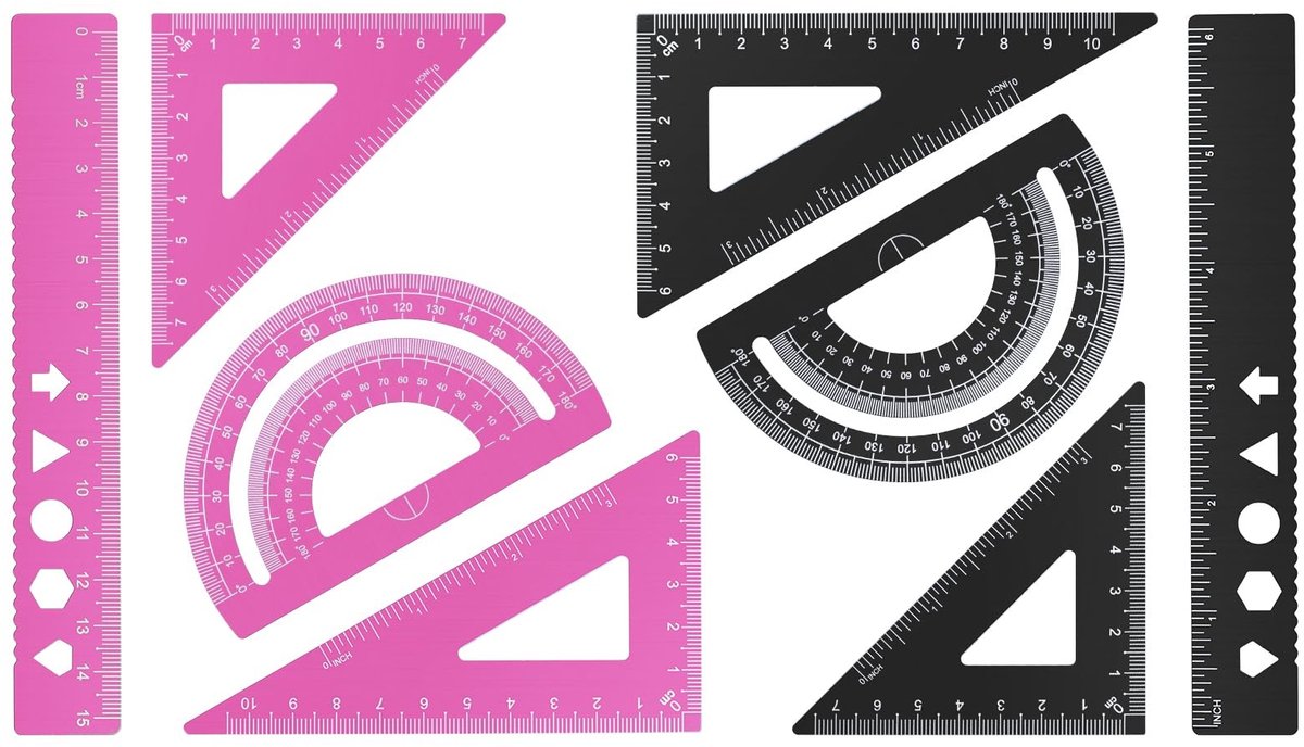 MTTproducts- Geometrieset 8-delig - Aluminium Legering - Meetlat 15 cm - Geodriehoek 45°/60° - Protractor - Opbergdoos Transparant