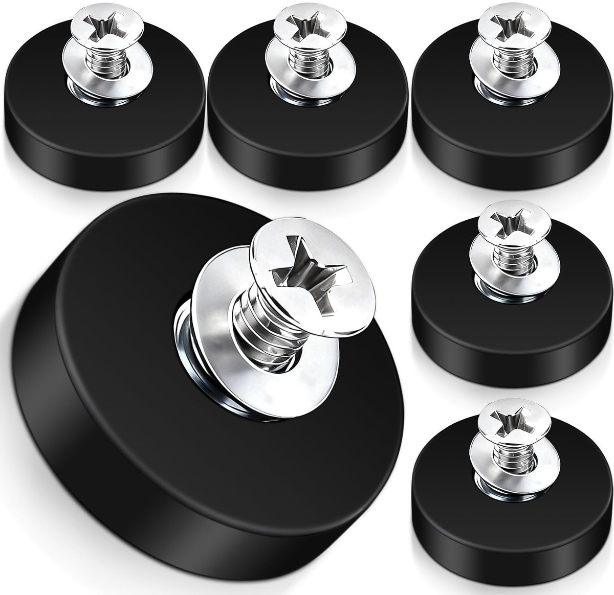 MTTproducts- Neodymium Magneten - 6 Stuks - Rubber - Antislip - Ø 22 mm - M4 Binnendraad - Magnetische Montagebasis - Magnetische Bevestiging