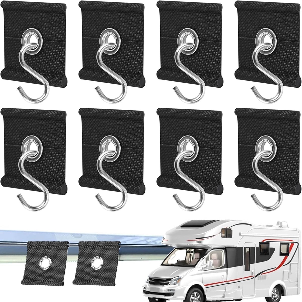 MTTproducts- Luifelhaak 8 Stuks - Dubbel Laags Nylon - S-vormige Haak - Geschikt voor Caravan - Campingaccessoires - Tot 10kg Belastbaar - Luifelhaken