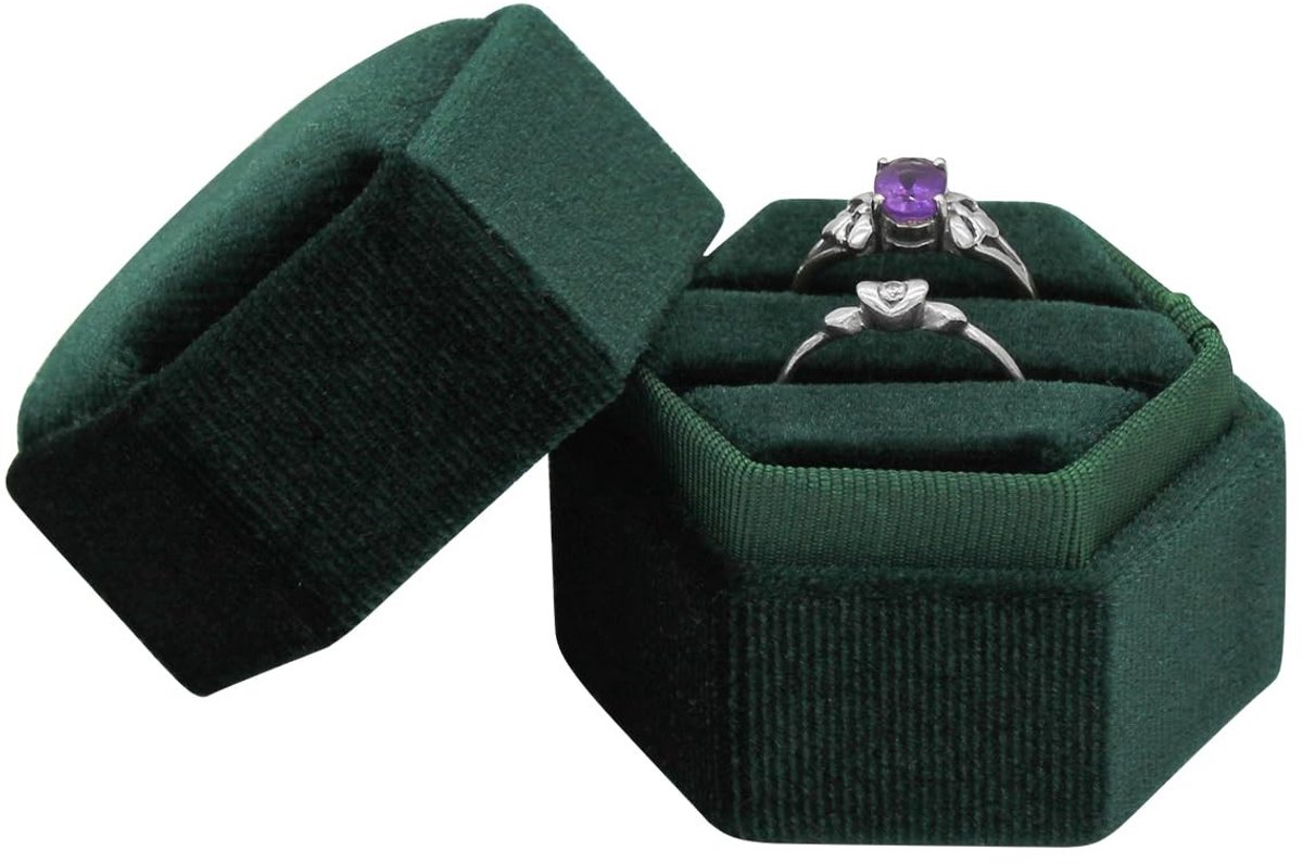 MTTproducts- Ringdoos Hexagonaal - Huwelijksringdoos - Sieradenhouder met 2 Slots - Opbergdoos voor Aanzoek - Hoogwaardige Velvet - Afmetingen 5 x 4.2 x 4 cm - Sieraaddoos