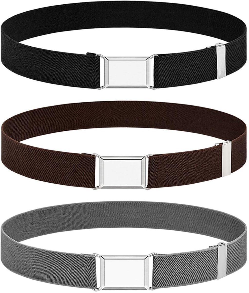 MTTproducts- Stretch Riem Verstelbaar - Elastische Riemen - 3 Stuks - Zilveren Gesp - Geschikt voor Kinderen - 35cm-75cm/13.8"-29.5