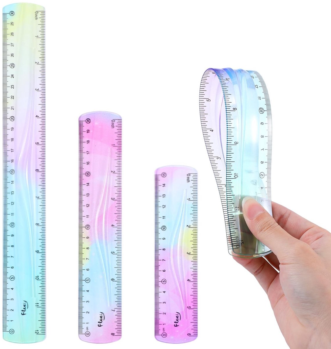 MTTproducts- Liniaal 30 cm - Flexibele/Kleur Transparante Liniaal - Onbreekbaar Plastic - Buigbare Liniaal - Kinderliniaal - Voor School/Kantoor - Meetlat