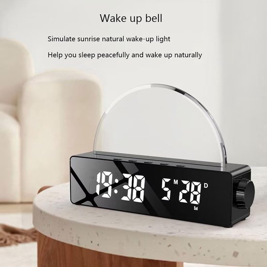 LED Spiegelwekker - Digitale Klok - Ontspannen Wakker Worden - Zonsopgang Simulatie - 18.9cm - Wit — afbeelding 5