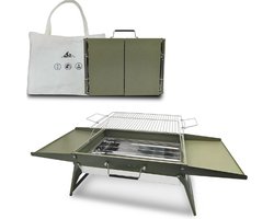 51 x 35 cm opvouwbare draagbare houtskoolgrill, kleine campinggrill voor 3-5 personen, BBQ grill voor buiten, geschikt voor tuinen, stranden, gazons en tafelbladen, Groen
