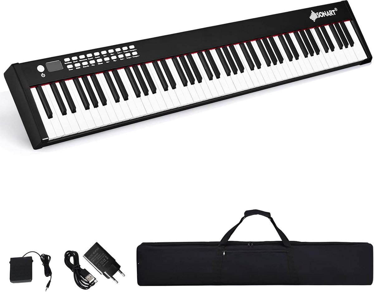 Digitale Piano met 88 Aanslaggevoelige Toetsen, Draagbaar Elektrisch Keyboard met Pedaal en MIDI