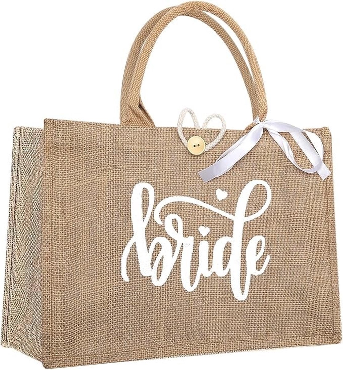 Cosensi- Bruidstas Elegante Jute - Bruid Draagtas - Bruidsaccessoires - Cadeau Bruidsdouche - Waterdicht - Herbruikbaar - 35 x 25 x 13 cm - Jute Tas