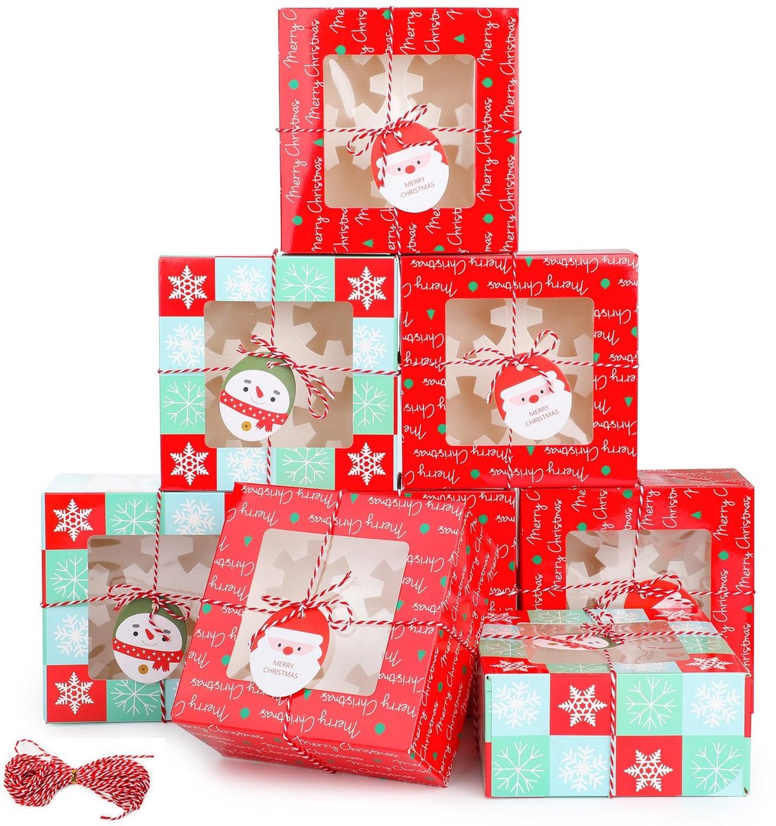 Cosensi- Koekjesdozen 12 Stuks - Kerst Ontwerp - Cadeau Dozen - Cupcake Dozen - Snack Dozen - 6,3 x 6,3 x 3,1 Inch - Papier/Karton - Cadeauboxen