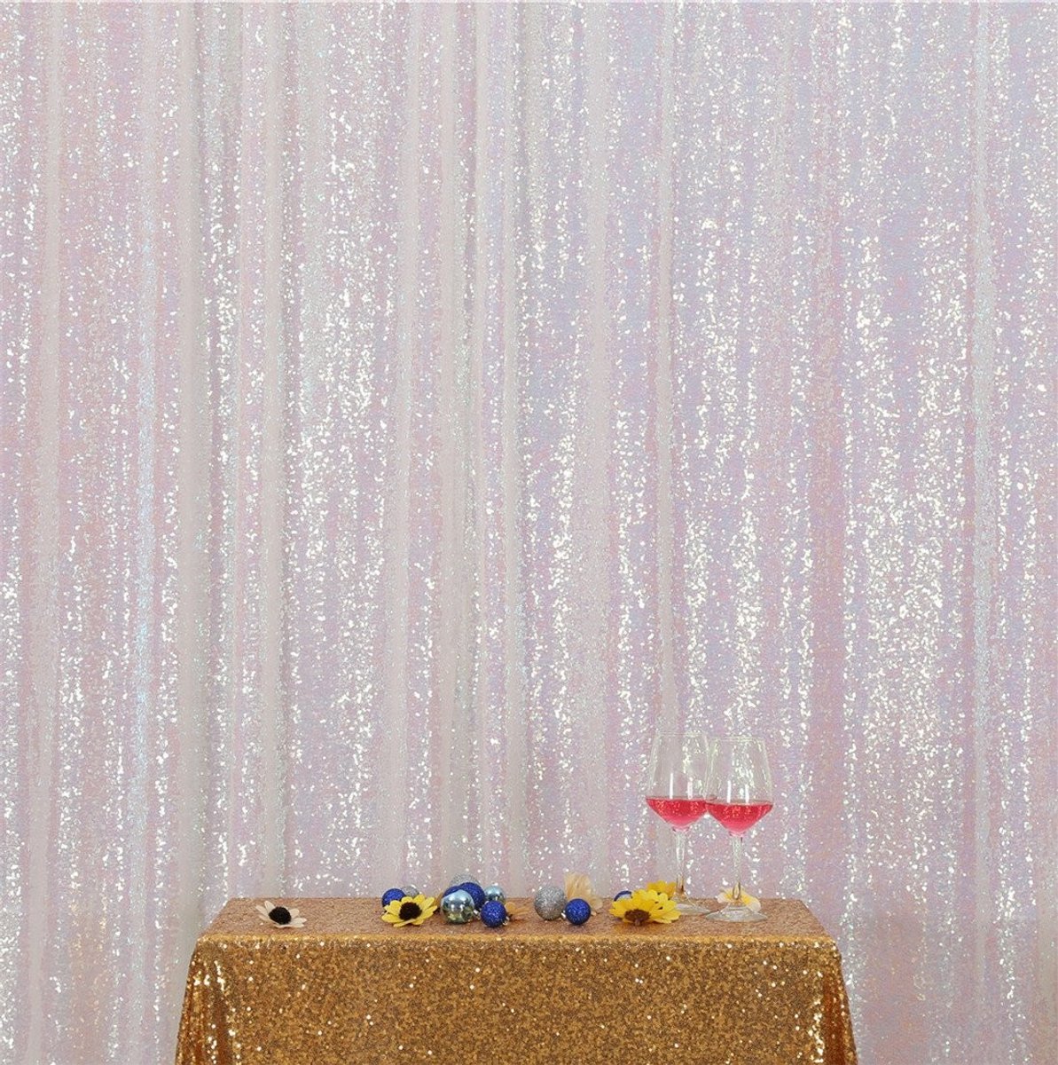 Cosensi- Gordijn 120x275cm - Pailletten Achtergrond - Bruiloft/Feest - Marineblauw - Handgemaakt - Naadloos