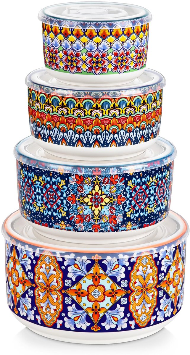 Cosensi- Soepkommen Set van 4 - Keramische Soepkommen met Deksel - Geschikt voor Magnetron/Dishwasher - Ideaal voor Maaltijden/Snacks - 60/36/20/10 oz - Luchtdichte Deksel zonder Lekkage - Mengkommen