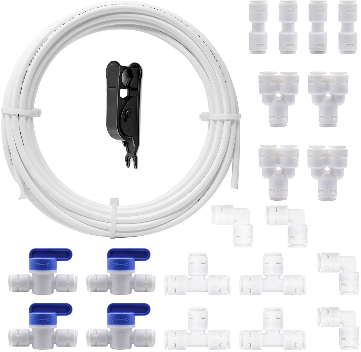 Cosensi- Waterleiding 10 m - Universele Aansluitset - 24 Stuks - Waterfilter Aansluiting - Inclusief Afsluitklep - Hoge Kwaliteit Materialen - Wateraansluiting