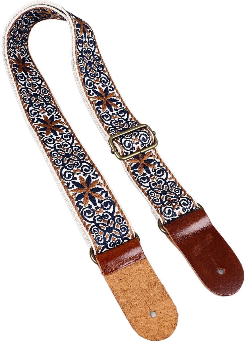 Cosensi- Ukeleleband Stijlvol - Verstelbare Schouderband - Nylon met Leren Uiteinden - Compatibel met Alle Ukeleles - Comfortabel en Veilig - Ukelele Riem