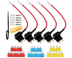 Cosensi - 5Pcs Fuse Tap - Piggyback Fuse Connector - Add-a-Circuit Adapter - Inclusief 15 Standaard Blade Fuses - Voor 12V/24V Systemen