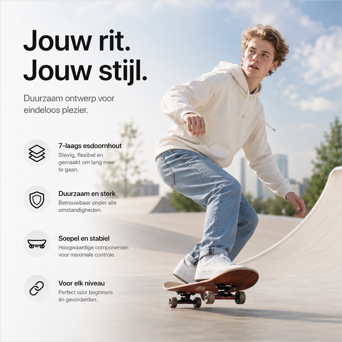 Suotu Skateboard - 80x20cm - ABEC-9 - 95A - schokabsorptie - Jongens - Meisjes - Volwassenen Skateboards — afbeelding 3