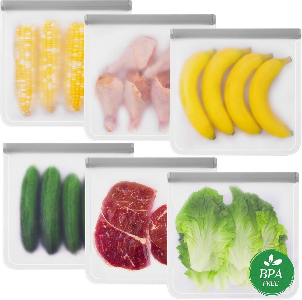 Herbruikbare Siliconen Vrieszakken 3,8 Liter - Set van 6 - Lekvrij & Luchtdicht - Extra Dik - BPA Vrij - Voor Vriezer & Reizen