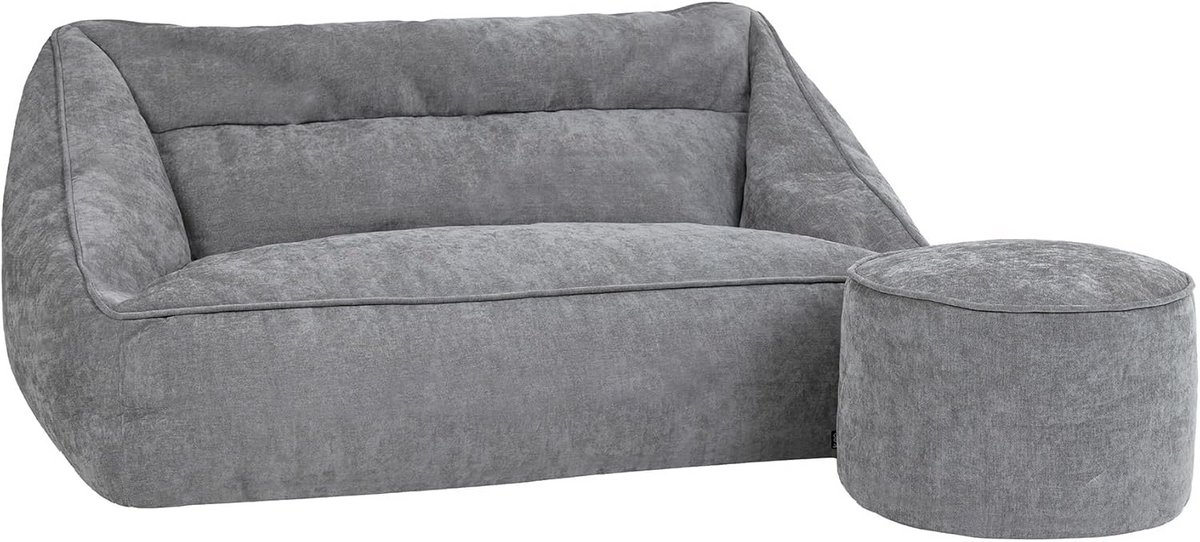 Comfortabele Zitzak Bank met Poef - Chenille Stof Grijze Sofa voor Volwassenen