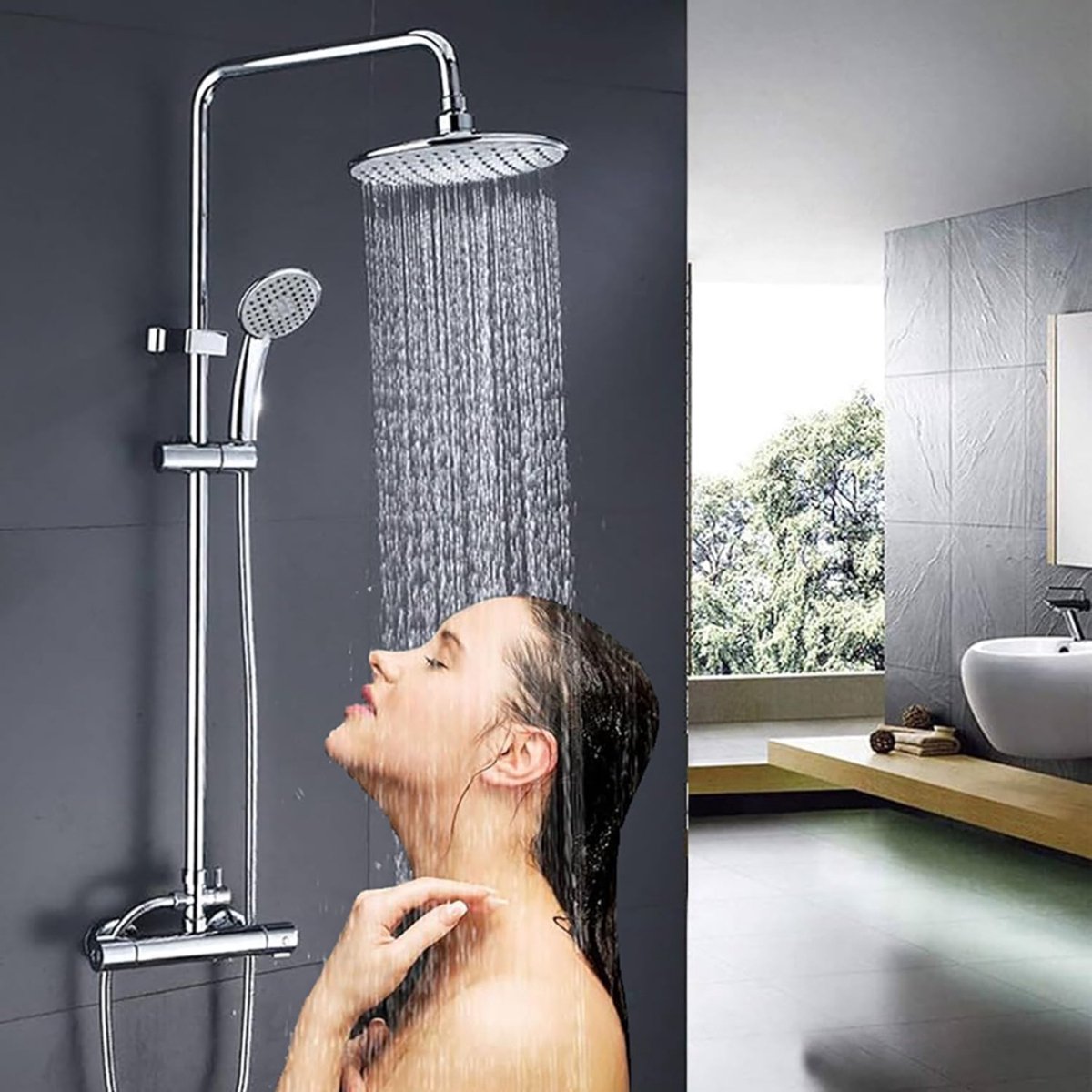 QUOVO® Douchepaneel met Thermostaatkraan - Douchepaneel - Regendouche met Thermostaatkraan- Zilver- 20cmx26cmx116cm