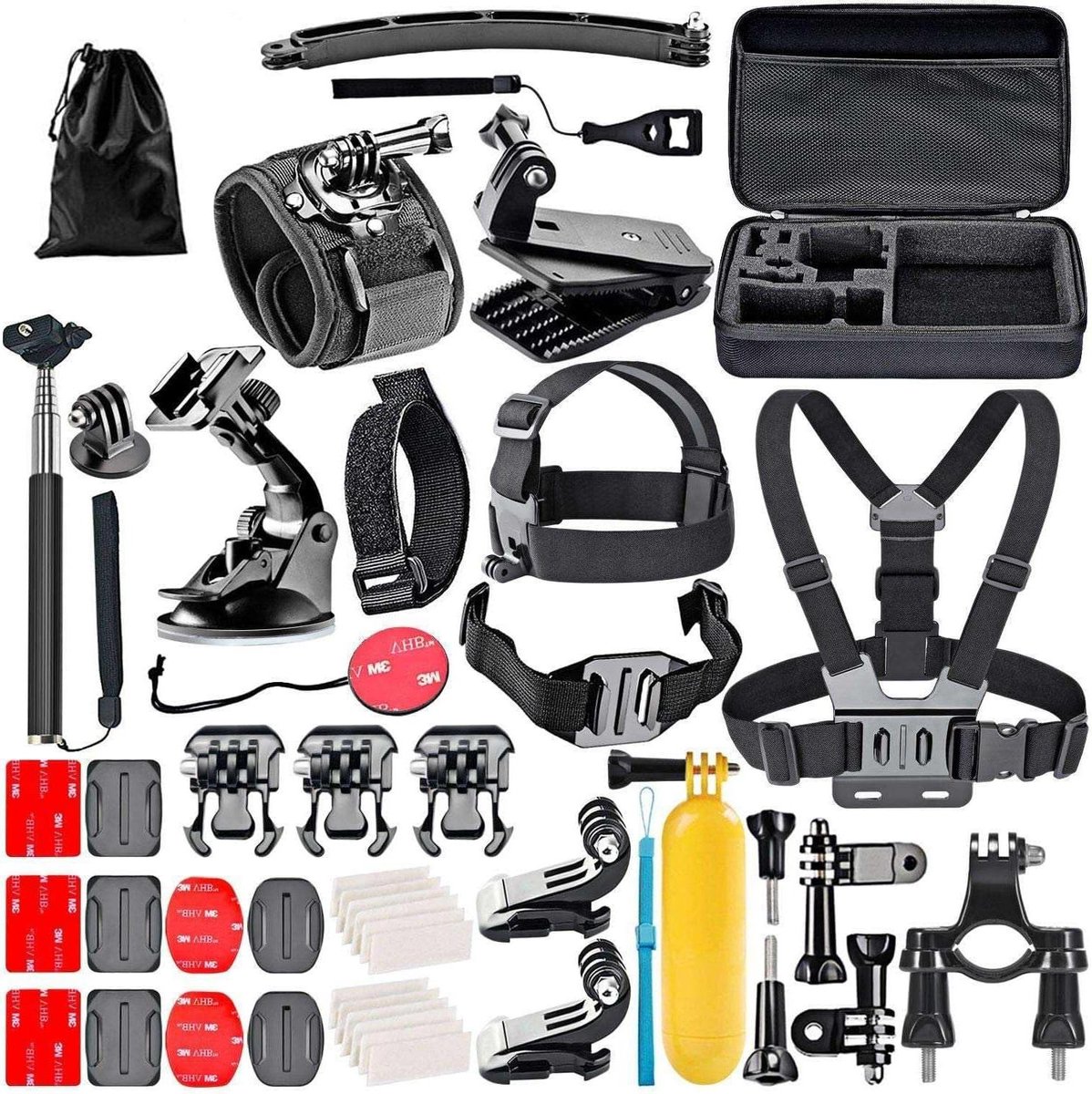 Camera Accessoires Kit - Actie Camera Set - Outdoor Opnames - 50 Delige Set - Inclusief Koffer - Zwart