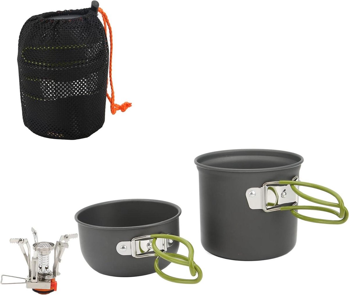Camping Kookset - Kampeer Potten - Buiten Koken - Hoge Vuurkracht - 5 Delig - Grijs