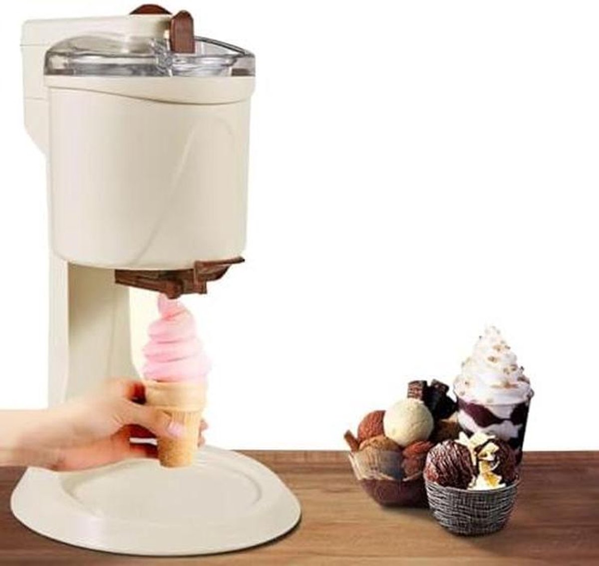 IJsmachine - Softijsmachine Dessertmaker - Zelf Desserts Maken - Halfautomatisch 10 Minuten - 1000 ml - Wit