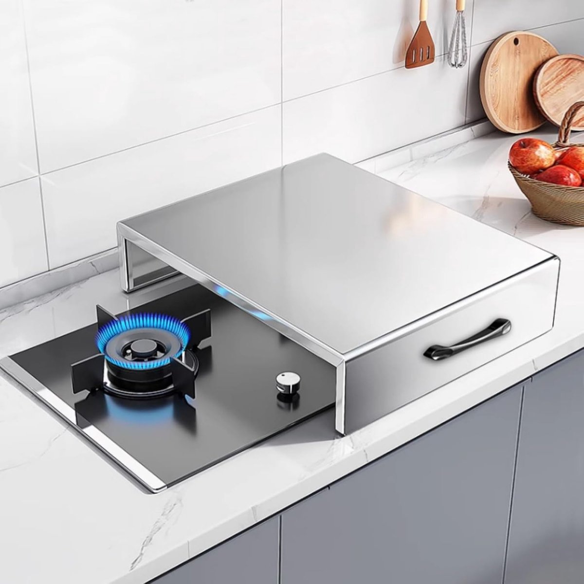 Kookplaat Beschermer Brander Deksel Keuken Organiseren Roestvrijstaal 35x48x9cm Zilver