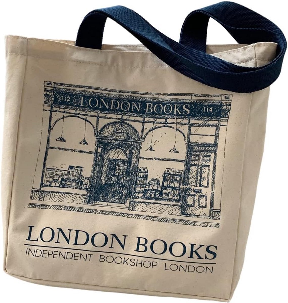 Grote Vintage Canvas Schoudertas - Londen Boekwinkel Design - Grote Capaciteit Boodschappentas - Beige - Large