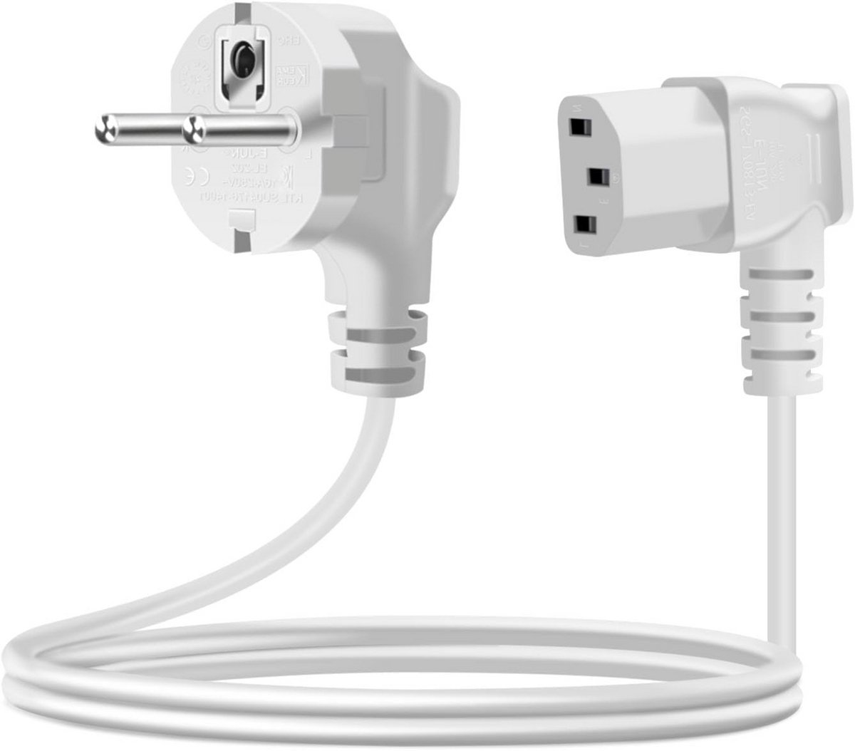 Right Angle Plug for Cooling Devices Mains Cable 3 Pole Cooling Device Cable Power Cable with Ground Contact Type F CEE 7/4 to C13 Bus For PCs, Computers, Monitors (White, 1.5m)
