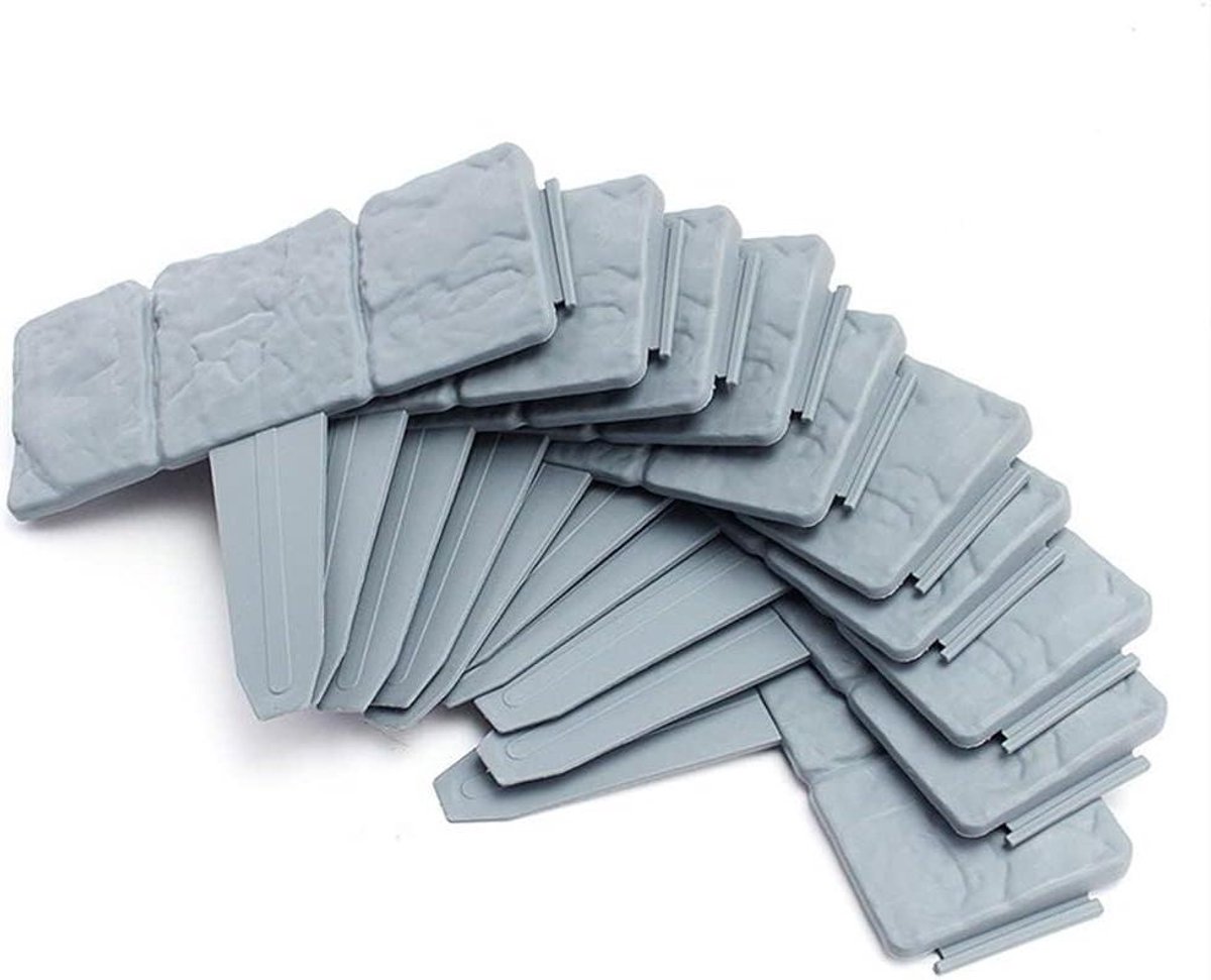 Tuinrand Steen Effect - Plastic Randen - Tuin Afscheiden - Weerbestendig ABS - 10 Stuks - Grijs