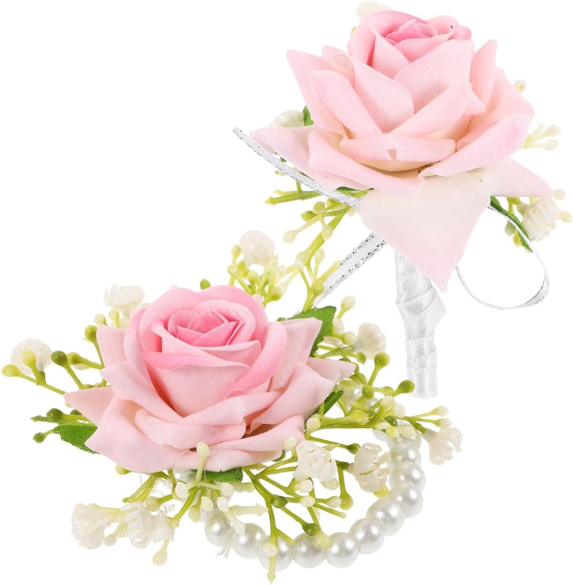Bruiloft Corsage Set - Polsbloem Bruid - Bruiloft Decoratie - Handgemaakt Realistisch - 9x7x5cm - Diverse Kleuren