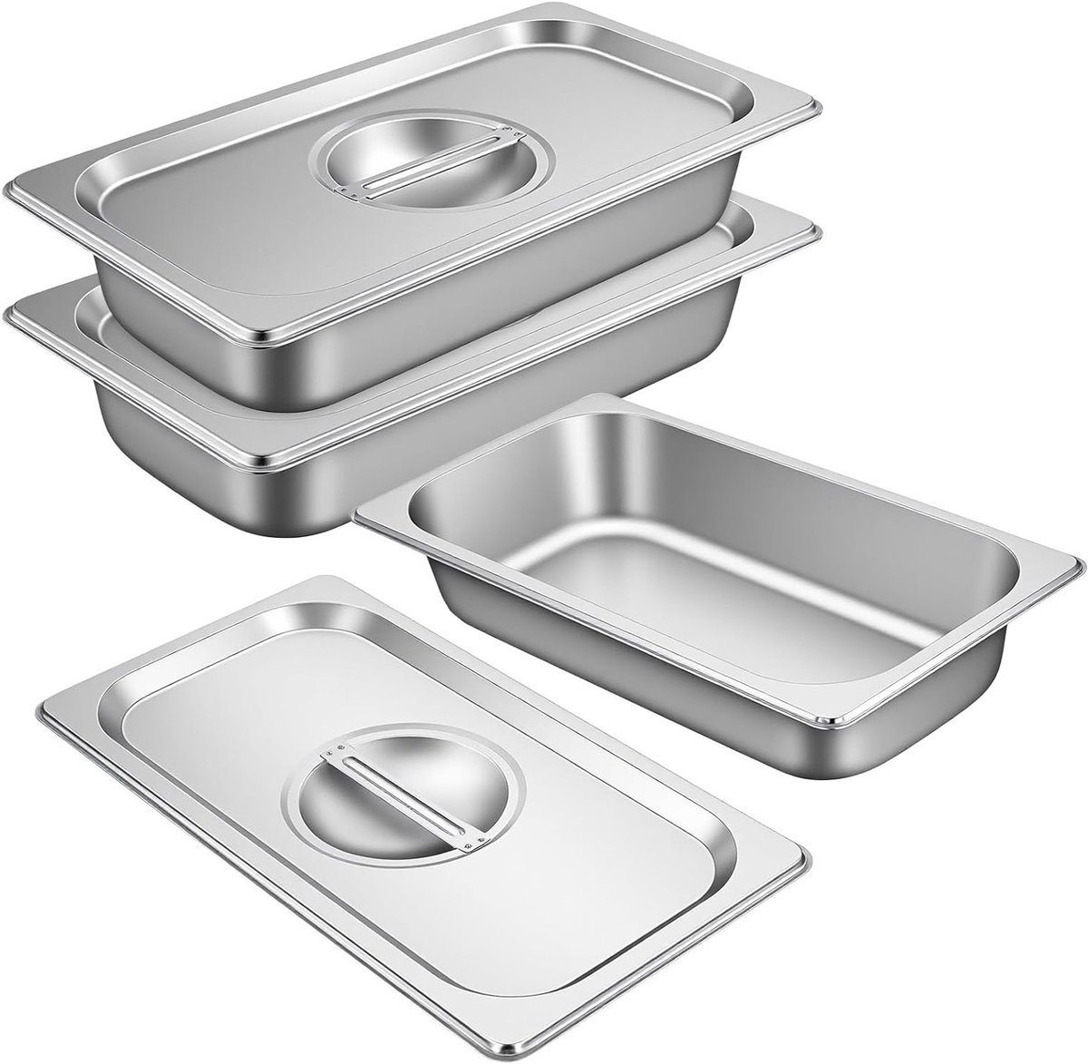 Drie‑delige breading set van roestvrij staal met 1/3 houder, gastronorm container en metalen serveerlijn voor paneerwerk
