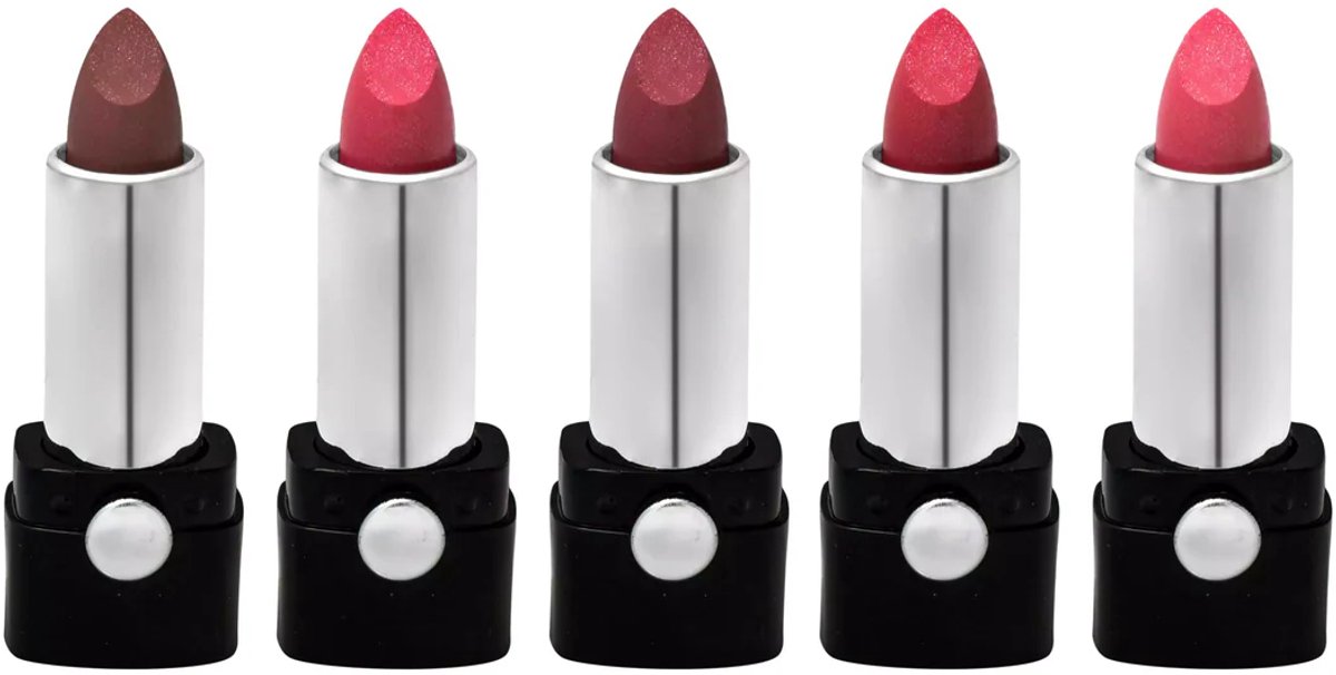 Glam of Sweden - Set met 5 Parelmoer Glans Lipsticks / Lippenstiften - #06 Bruin - #17 Roze - #18 Donker Oud Roze/Rood Roze - # 21 Oud Roze - # 23 Helder Roze