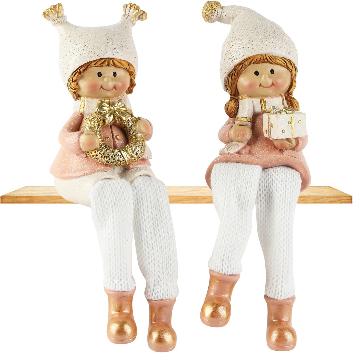 Dekoratief | Winterkindje m/hangbenen, roze, resina, 6x5x17cm, set van 2 stuks | A265127