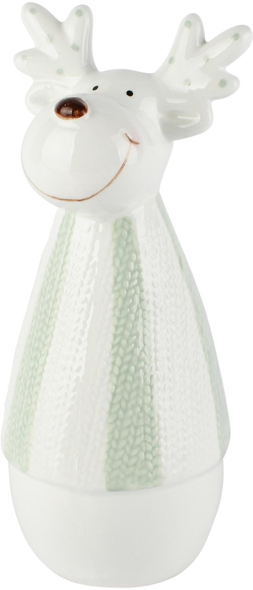 Dekoratief | Deco rendier gestreept, wit/groen, dolomiet, 10x10x20cm | A265963