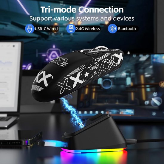 Draadloze Gamingmuis - PC Muis Gamer Muis - Gaming Prestaties - PixArt PAW3311 Sensor - 62 gram - Zwart & Tape — afbeelding 2