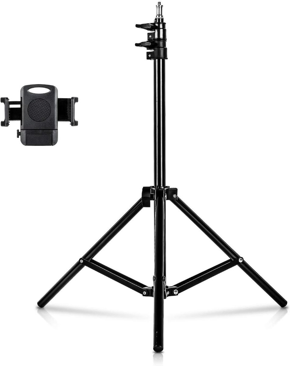 Bodemstatief - Telefoonhouder - Live Streaming - Lichtgewicht Aluminium - 160 cm - Zwart