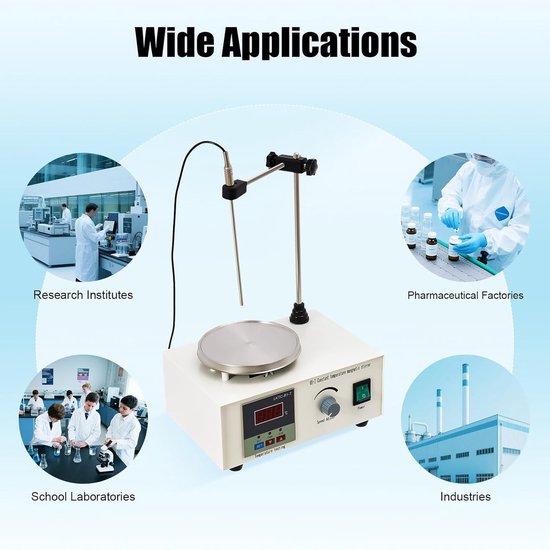 Magnetische Roerder - Lab Mixer - Vloeistoffen Mengen - Met Verwarmingsplaat - 2000 ml - Wit — afbeelding 4