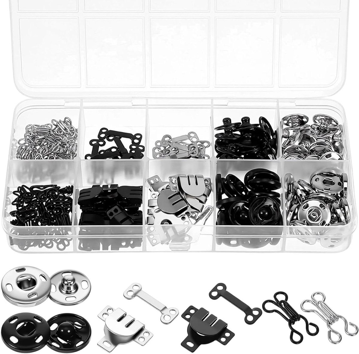 Rok Haken en Ogen - Naai Sluitingen Drukknopen - Kleding Repareren - 3 Stijlen 100 Paren - 20x12x1 cm