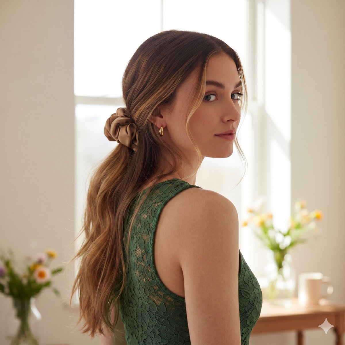YOSMO - 100 % Zijden scrunchie - extra groot - moerbei zijde - Champagne
