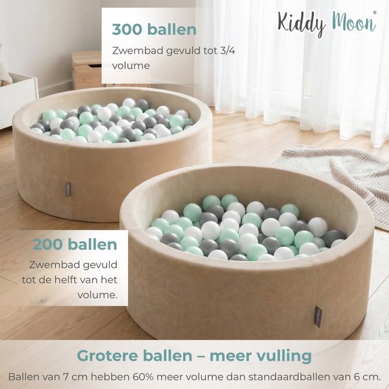 KiddyMoon Ballenbak ballen voor Kinderen Ø7 cm met 100 Stuks - Kinderballen baby - Speelballen voor Ballenbad - BPA-vrij - Ballenbak ballen - Kleurrijke ballen - Baby Speelgoed - Pastelbeige Pastelblauw Pastelgeel Munt van KiddyMoon — afbeelding 3