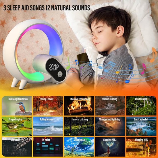 Sfeerlamp Wekker - Nachtlamp Speaker - Ontspannen Wakker Worden - Instelbare Kleuren - 90 Lampjes - Groen — afbeelding 5