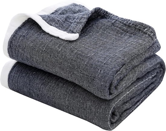 Zomerdekbed - Zomerdeken - Deken - Knuffeldeken - Zacht deken - Zachte en knuffelige deken mousseline sprei - sprei katoenen deken - woondeken – Voor Airco & Warme Nachten - 130x150cm - Zwart