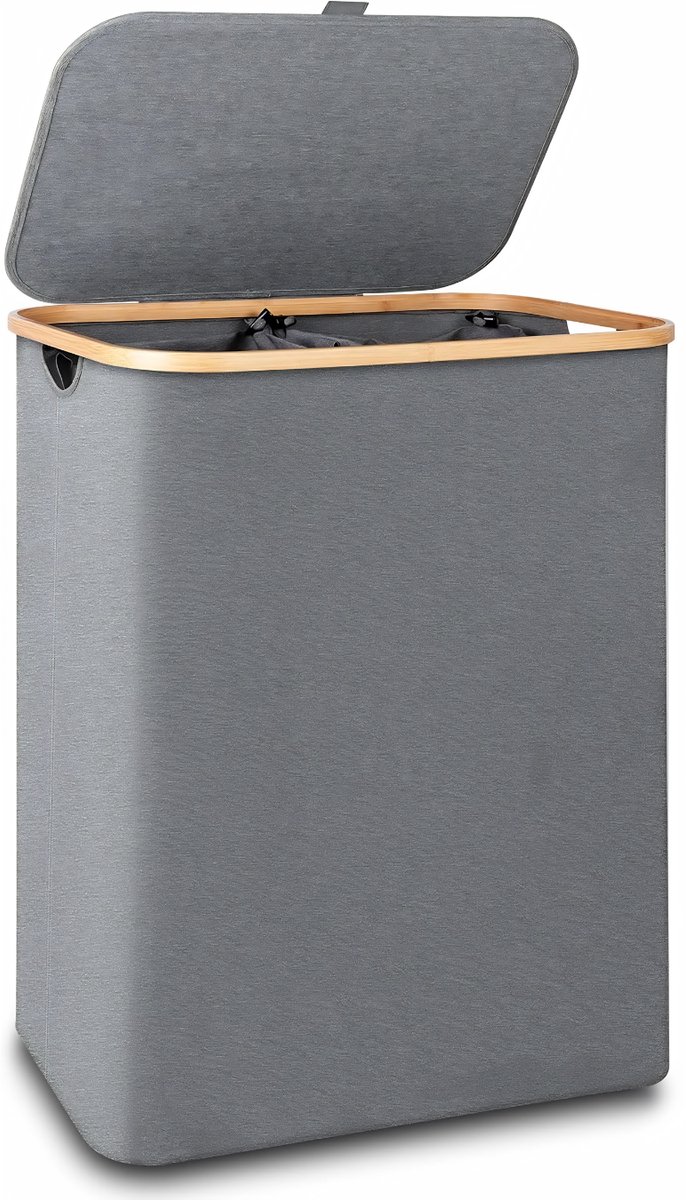 Florixa® Wasmand 2 Vakken - Wasmand - Wassorteerder - Grijs - 40cm x 20cm x 60cm
